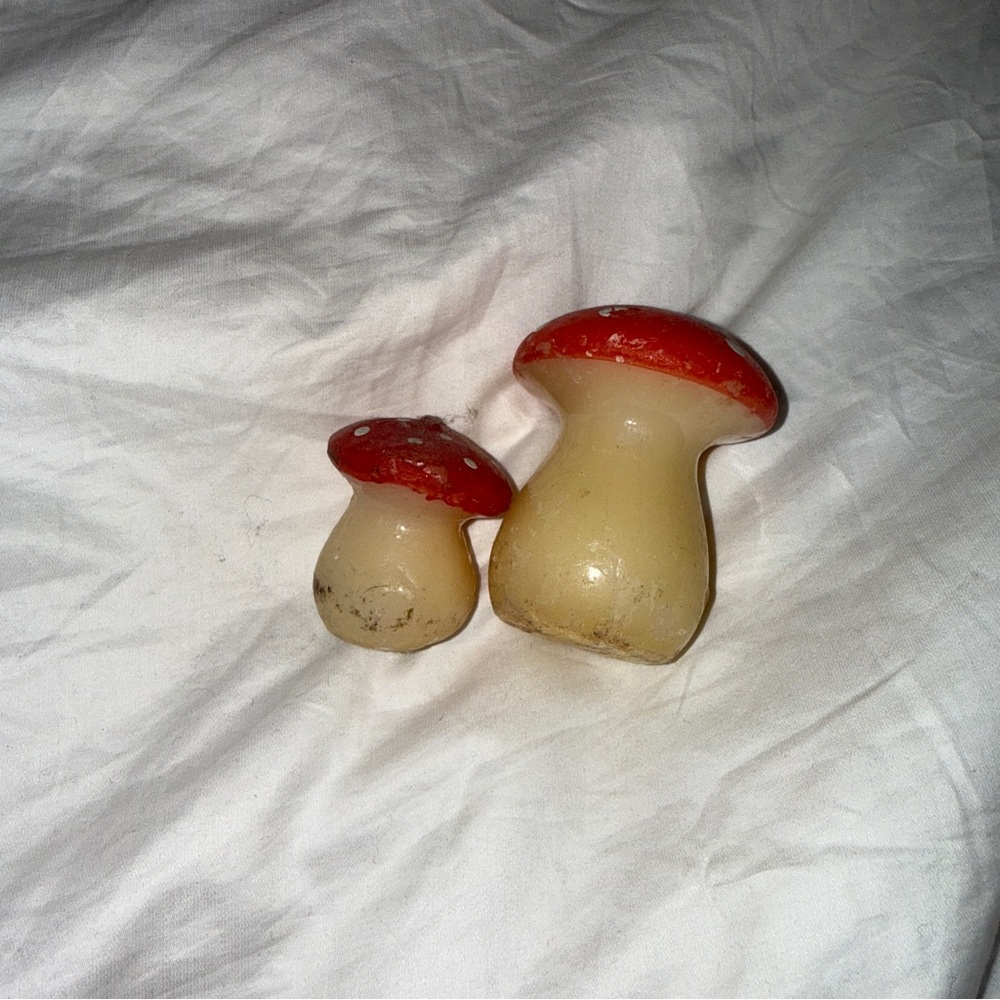 LAST CALL Vintage German Red and Cream Mushroom Decor candle Set